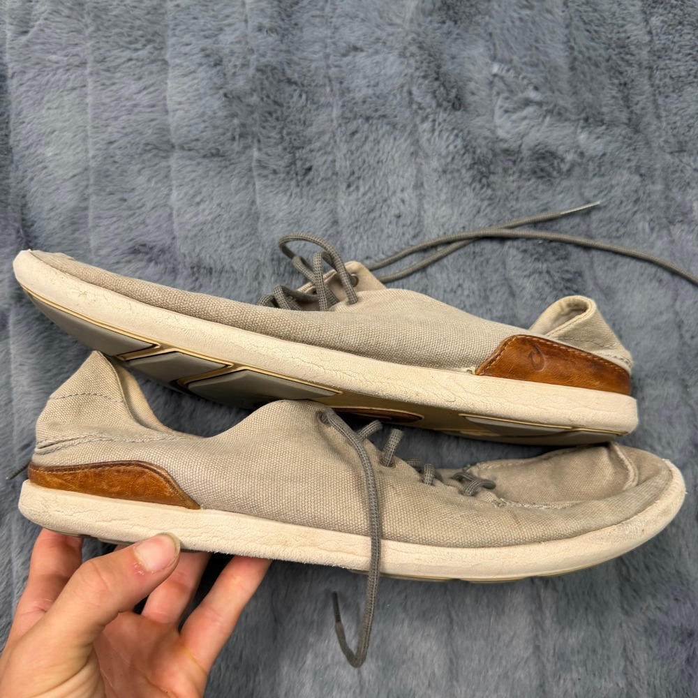 OluKai Manoa Mens Gray Canvas Low Top Sneakers 10331-7BKH US 11